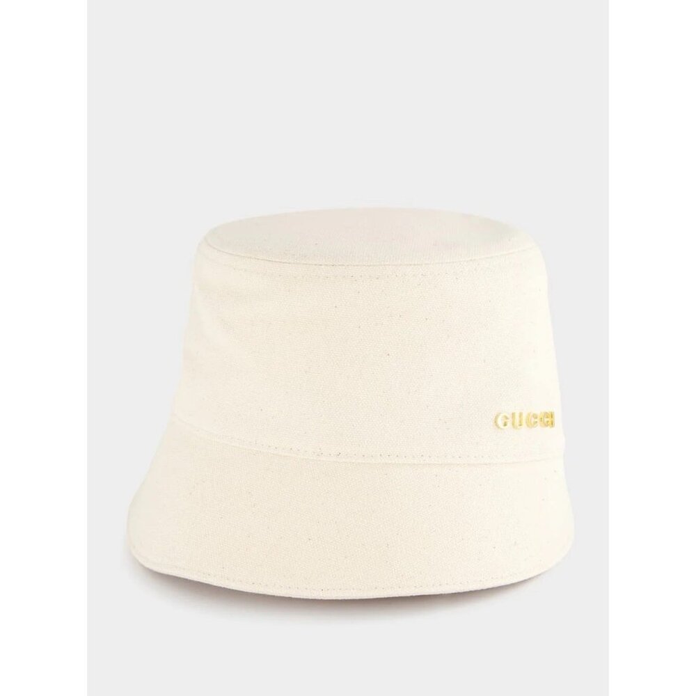 NEW GUCCI Ivory Canvas Bucket Hat Sz S